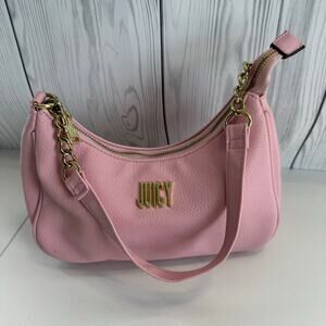 Juicy Couture Shoulder Bag Dusty Blush Gold Name Logo Chain Pebbled
